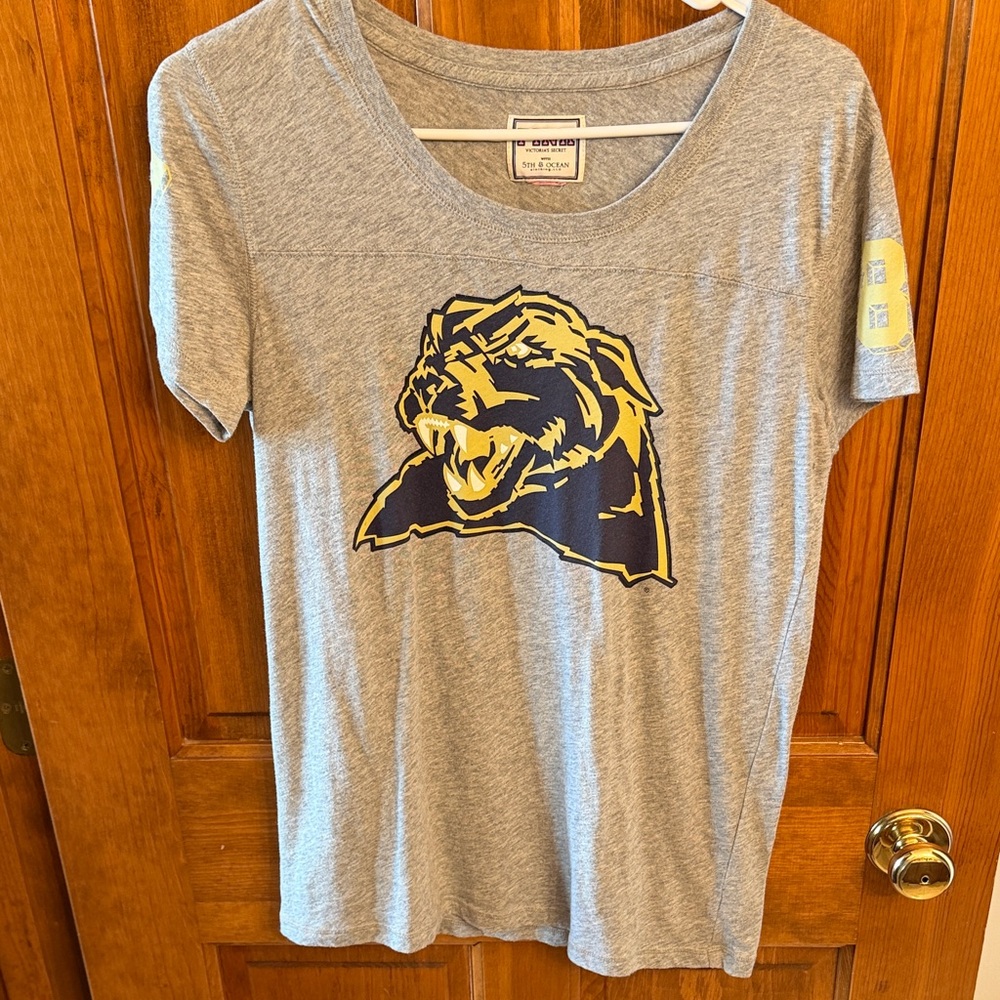 Gray Graphic T-Shirt with Yellow and Blue Design